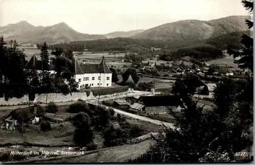 44726 - Steiermark - Mitterdorf i. Mürztal , St. Barbara , Schloss Pichl , Panorama - gelaufen 1955
