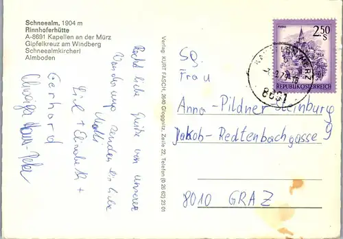 44746 - Steiermark - Kapellen a. d. Mürz , Schneealm , Rinnhoferhütte , Windberg , Almboden - gelaufen 1979