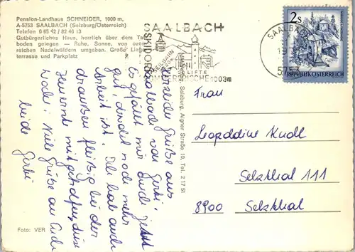 44842 - Salzburg - Saalbach , Pension Landhaus Schneider - gelaufen 1975