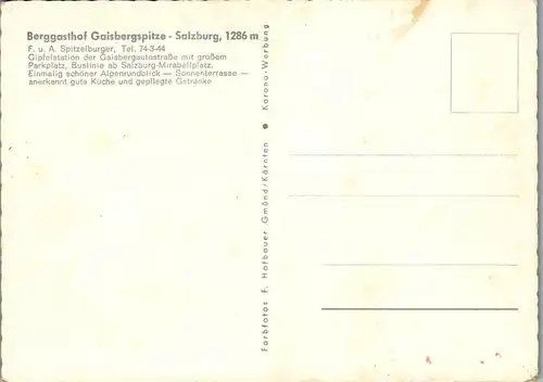 44849 - Salzburg - Gaisberg , Berggasthof Gaisbergspitze , F. u. A. Spitzelburger - nicht gelaufen