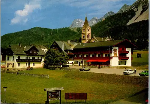 44858 - Steiermark - Ramsau , Blick zur Evangelischen Kirche u. Gasthof Kirchenwirt Pehab - gelaufen