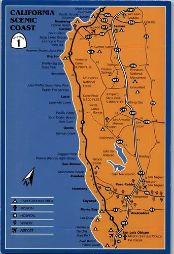 44988 - USA - California , Scenic Coast , Landkarte , Map - nicht gelaufen