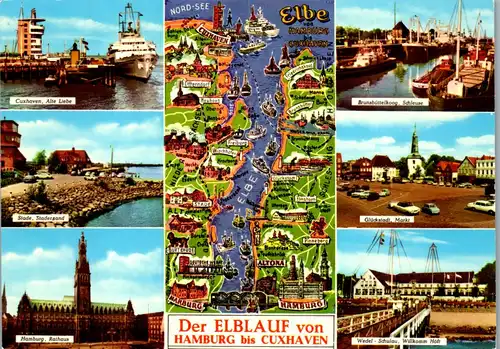 44992 - Deutschland - Cuxhaven , Der Elblauf von Cuxhaven bis Hamburg , Elbe , Landkarte - nicht gelaufen