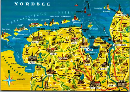 44995 - Deutschland - Nordsee , Ostfriesische Inseln , Landkarte - nicht gelaufen