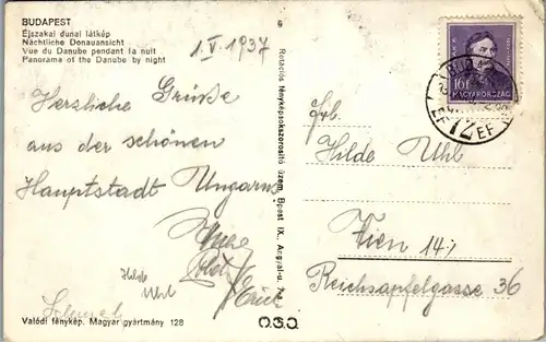 45158 - Ungarn - Budapest , Donauansicht , Brücke - gelaufen 1937