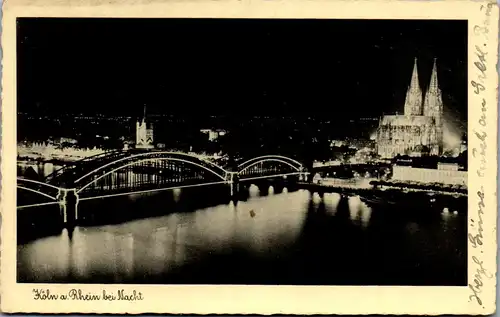45173 - Deutschland - Köln , Köln a. Rhein bei Nacht , Brücke - gelaufen 1939