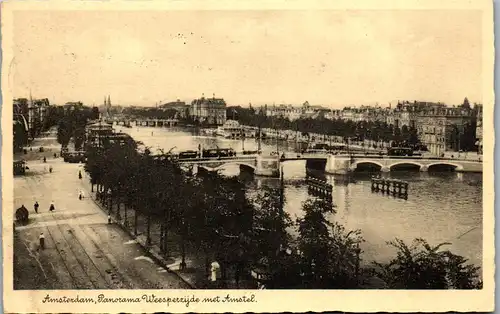 45175 - Niederlande - Amsterdam , Panorama Weesperzijde met Amstel - gelaufen 1937
