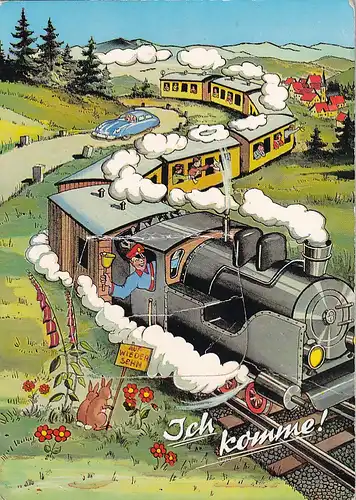 45192 - Eisenbahn - Dampflokomotive , Zug , Klappkarte - nicht gelaufen