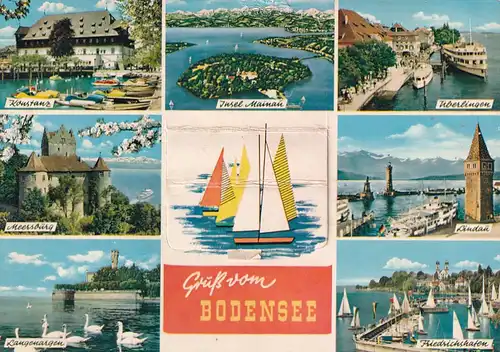 45201 - Deutschland - Bodensee , Konstanz , Meersburg , Langenargen , Klappkarte , Mehrbildkarte - gelaufen 1963