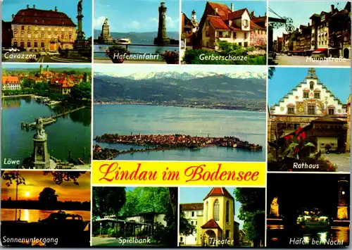 45214 - Deutschland - Lindau , Bodensee , Löwe , Cavazzen , Gerberschanze , Spielbank , Mehrbildkarte - gelaufen