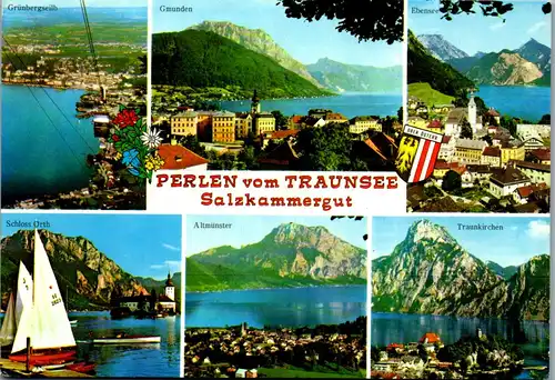 45230 - Oberösterreich - Traunsee , Gmunden , Grünbergseilbahn , Schloß Orth , Enensee , Mehrbildkarte - gel. 1973