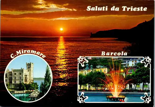 45262 - Italien - Triest , Miramare , Barcola , Sonnenuntergang , Mehrbildkarte - gelaufen 1977