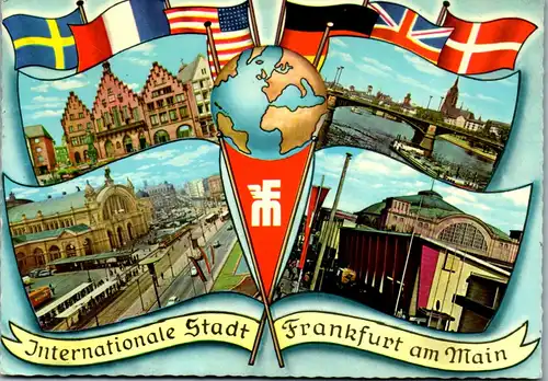 45267 - Deutschland - Frankfurt am Main , Römer , Mainufer und dom , Hauptbahnhof , Messe , Mehrbildkarte - gel. 1971