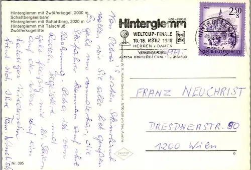 45307 - Salzburg - Hinterglemm , Zwölferkogel , Schattbergseilbahn , Mehrbildkarte - gelaufen 1980