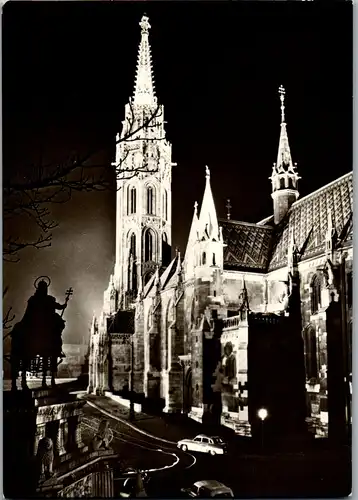 45347 - Ungarn - Budapest , Matthiaskirche mit dem St. Stephansdenkmal - gelaufen 1966
