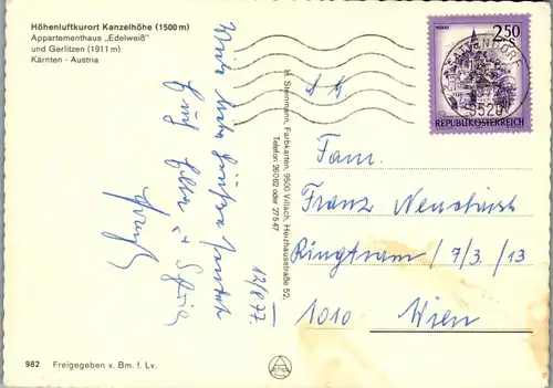 45351 - Kärnten - Kanzelhöhe , Appartementhaus Edelweiß u. Gerlitzen - gelaufen 1977