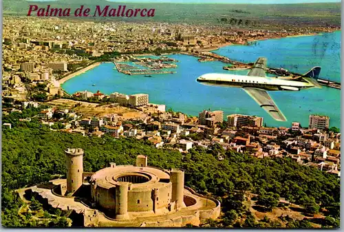 45375 - Spanien - Mallorca , Vista Aerea de la cludad en primer termino , el Castillo de Bellver - gelaufen