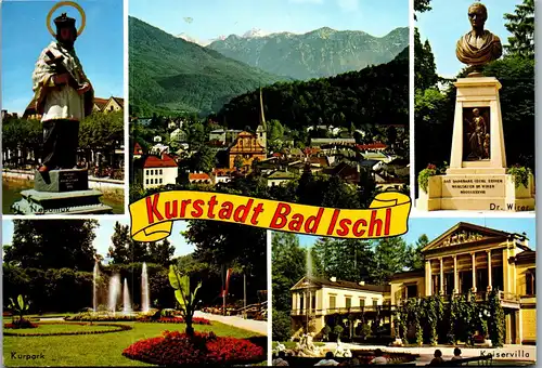 45395 - Oberösterreich - Bad Ischl , Hl. Nepomuk , Kurpark , Dr. Wirer , Kaiservilla , Mehrbildkarte - gelaufen