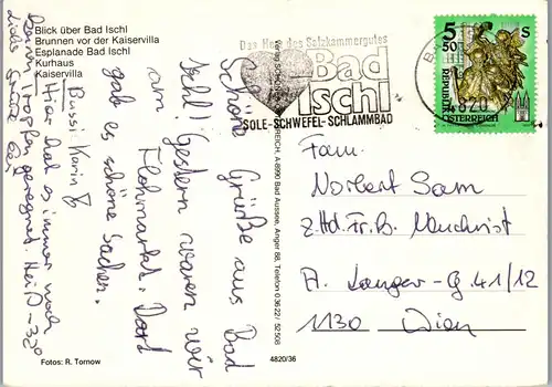 45396 - Oberösterreich - Bad Ischl , Brunnen v. d. Kaiservilla , Esplanade , Kurhaus , Mehrbildkarte - gelaufen 1995