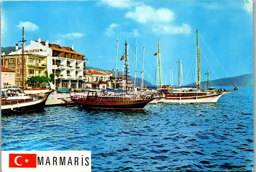 45405 - Türkei - Marmaris , Hafen , Segelboot - gelaufen 1980