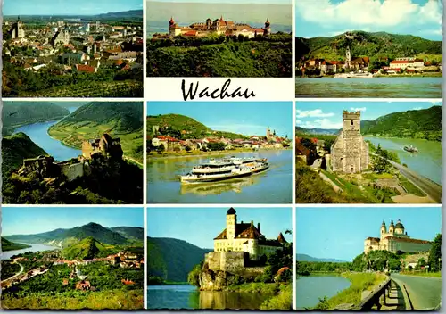 45409 - Niederösterreich - Wachau , Melk , Krems , Ruine Aggstein , Spitz , Dürnstein , Mehrbildkarte - gelaufen