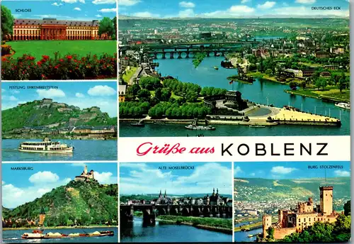 45445 - Deutschland - Koblenz , Schloss , Festung Ehrenbreitstein , Marksburg , Stolzenfels , Mehrbildkarte - gel. 1972