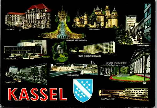 45447 - Deutschland - Kassel , Ständeplatz , Fuldabrücke , Hauptbahnhof , Löwenburg , Mehrbildkarte - gelaufen 1977