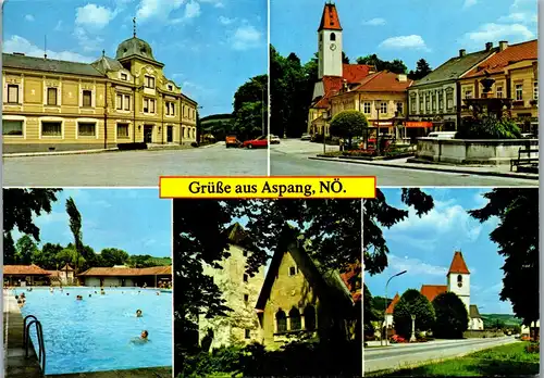 45471 - Niederösterreich - Aspang , Schwimmbad , Freibad , Hotel Friesl , Bahnhofsplatz , Mehrbildkarte - gel. 1985