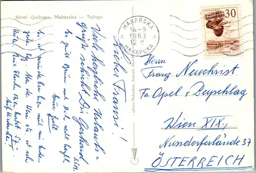 45483 - Kroatien - Makarska , Hotel Jadran , Tucepi - gelaufen 1963