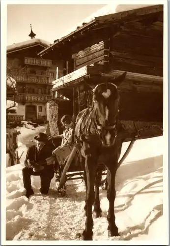 45490 - Paar - Pferdewagen , Schnee , Vermerk Semmering - nicht gelaufen