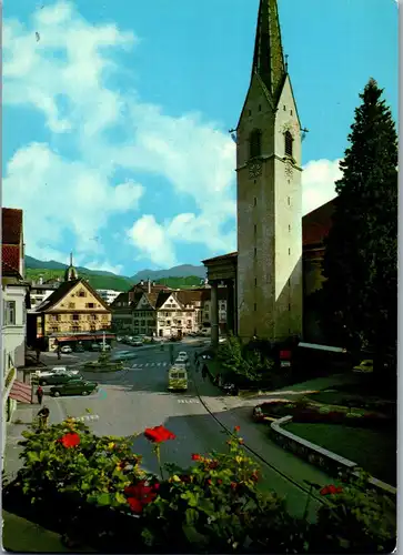 45499 - Vorarlberg - Dornbirn , Pfarrkirche St. Martin und Marktplatz  - gelaufen 1979