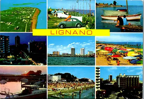 45506 - Italien - Lignano , Mehrbildkarte , VW Käfer - gelaufen 1973