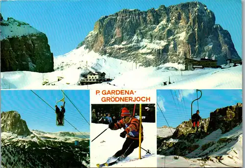 45545 - Italien - Südtirol , Passo Gardena , Grödnerjoch , Ski , Winter , Dolomiten - gelaufen 1972