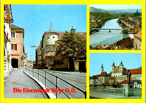 45575 - Oberösterreich - Steyr , Grünmarkt , Ateliercafe , Flößerdenkmal , Michaelerkirche , Eisenstadt - n. gelaufen
