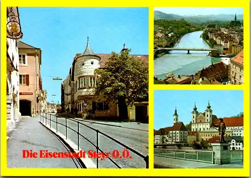 45576 - Oberösterreich - Steyr , Grünmarkt , Ateliercafe , Flößerdenkmal , Michaelerkirche , Eisenstadt - n. gelaufen