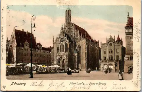 45627 - Deutschland - Nürnberg , Marktplatz u. Frauenkirche - gelaufen 1902