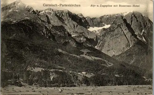 45653 - Deutschland - Garmisch Partenkirchen , Alpspitze u. Zugspitze mit Rissersee Hotel - nicht gelaufen