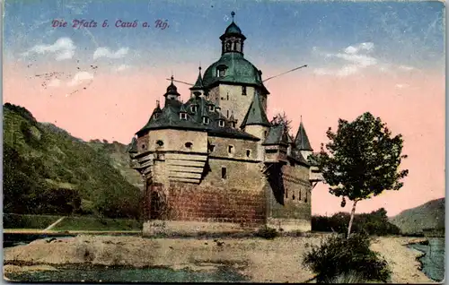 45686 - Deutschland - Caub , Kaub am Rhein , Burg Pflazgrafenstein - gelaufen 1918