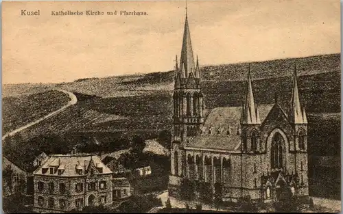 45688 - Deutschland - Kusel , Katholische Kirche und Pfarrhaus - gelaufen 1919