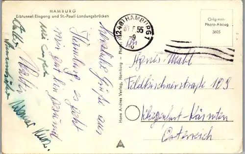 45721 - Deutschland - Hamburg , Elbtunnel Eingang und St. Pauli Landungsbrücken - gelaufen 1955