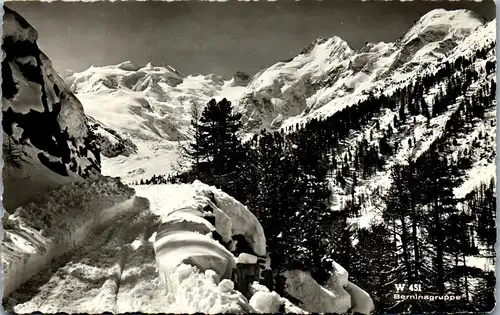 45738 - Schweiz - Bernina , Berninagruppe , Verschneite Straße - gelaufen 1964