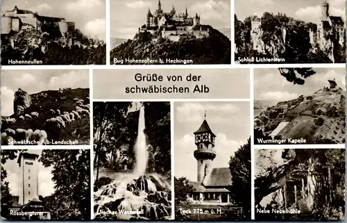 45755 - Deutschland - Schwäbische Alb , Hohenneuffen , Rossbergturm , Wurmlinger Kapelle , Mehrbildkarte - gelaufen 1958