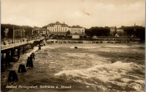 45836 - Deutschland - Heringsdorf , Seebad Heringsdorf , Seebrücke u. Strand - gelaufen 1939