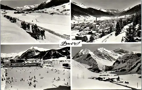 45871 - Schweiz - Davos , Eislaufplatz , Pferdeschlitten , Panorama  - gelaufen 1965