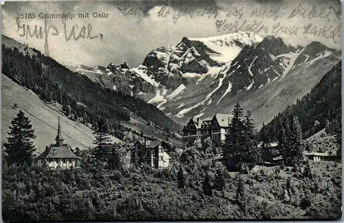 45887 - Schweiz - Diemtigen , Grimmialp mit Gsür , Diemtigtal , l. beschädigt - gelaufen 1913