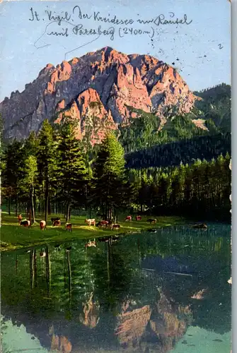 45895 - Italien - St. Vigil , Enneberger Dolomiten , Kreidesee im Rautal mit Paresberg - gelaufen 1904