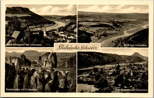 45920 - Deutschland - Sächsische Schweiz , Stadt Königstein mit Lilienstein , Basteibrücke , Bad Schandau - gel. 1956