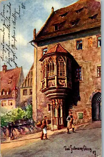45963 - Deutschland - Nürnberg , Schöner Erker , signiert Paul Sollmann - gelaufen 1910