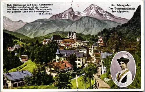 45965 - Deutschland - Berchtesgaden , Panorama , Zitat , Spruch H. Rumbacher - gelaufen 1940