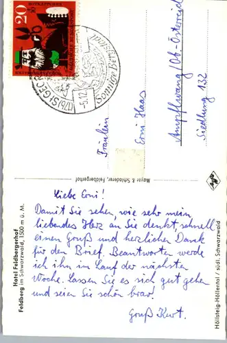 45966 - Deutschland - Feldberg Schwarzwald , Hotel Feldbergerhof - gelaufen 1960